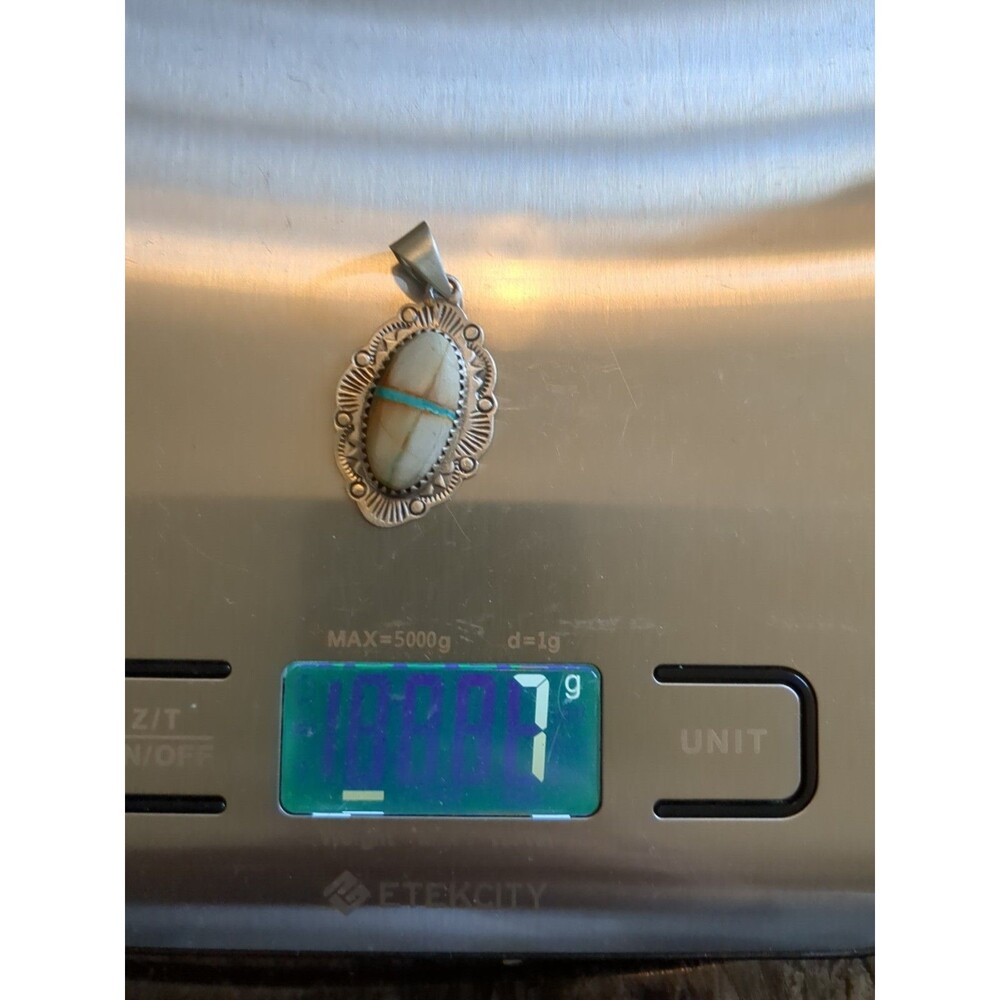 Sterling Silver Southwest Navajo Style White Buffalo Turquoise Pendant 925 -1.5 - Picture 12 of 13